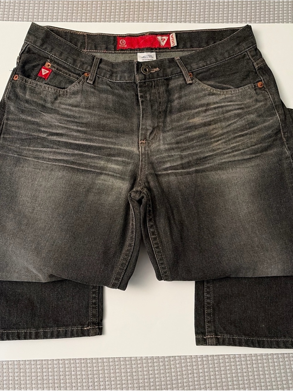 Guess Men’s Black Faded Denim Shorts with Whiskering
